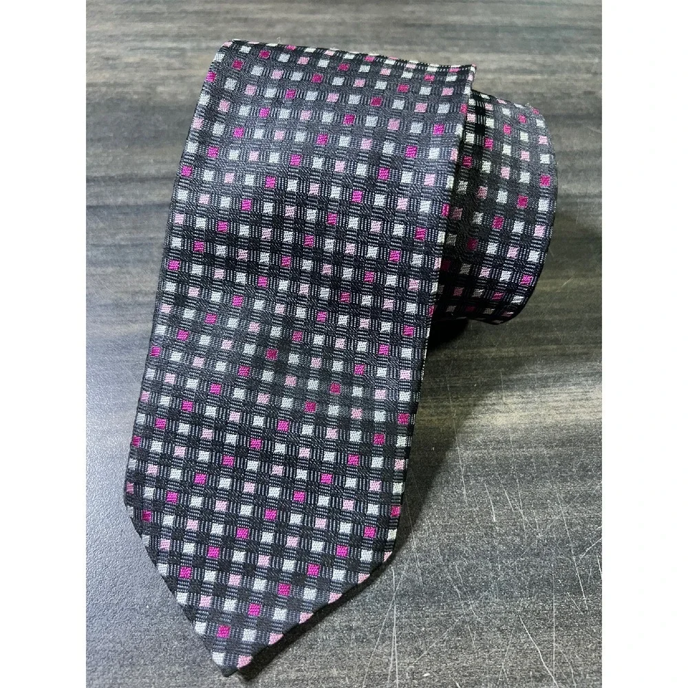 Silver Label Necktie Pink White‎ Squares Pattern Business Career Men